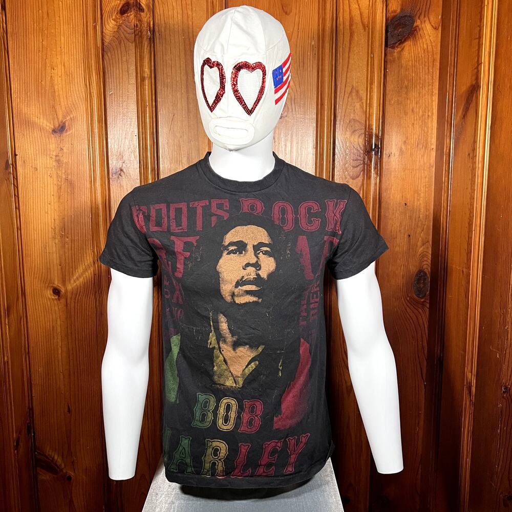 Bob Marley Roots Rock Reggae Y2K Vintage Graphic Tee Black Rasta